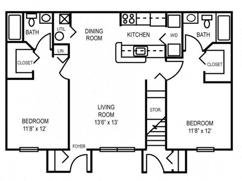 Two Bedroom Floor Plan at Timberleaf Affordable Apartments in Orlando, Florida